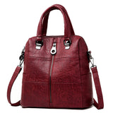 3-in-1 Women Leather Backpacks Vintage Female Shoulder Bag