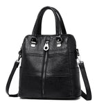 3-in-1 Women Leather Backpacks Vintage Female Shoulder Bag