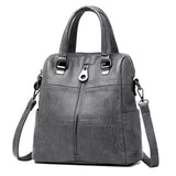 3-in-1 Women Leather Backpacks Vintage Female Shoulder Bag