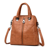 3-in-1 Women Leather Backpacks Vintage Female Shoulder Bag